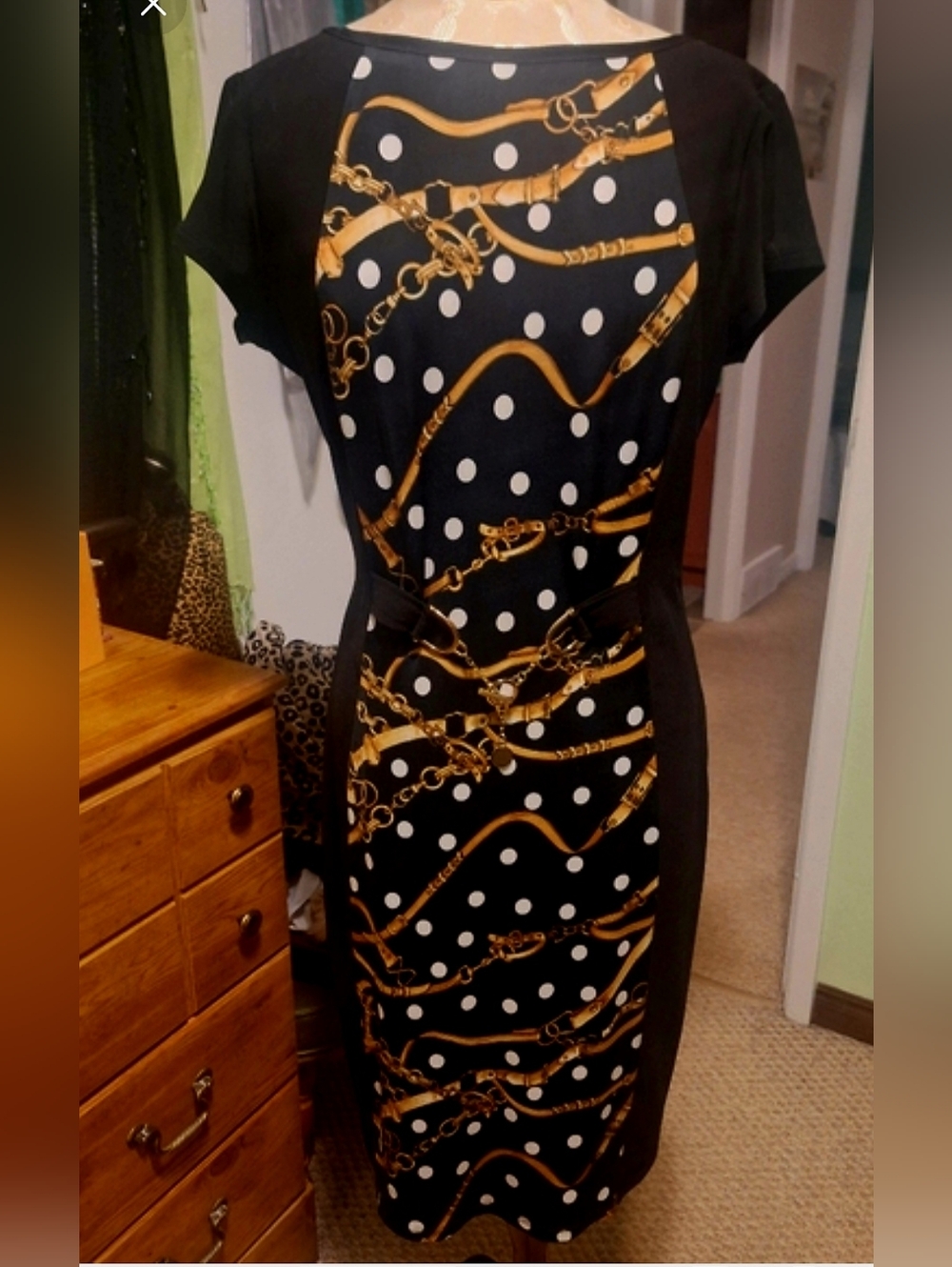 Frank Lyman Stylish Black and Gold Chain Print Dress